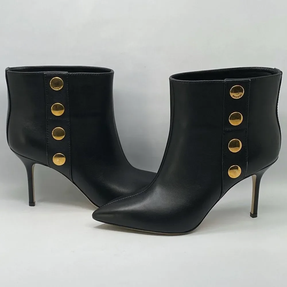 Moschino 80MM Snap-Button Leather Ankle Boots size 38